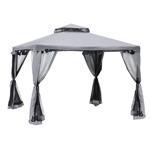Metal Gazebo Garden Outdoor 2-tier Roof Marquee Party Tent Grey 3 X 3 Metre