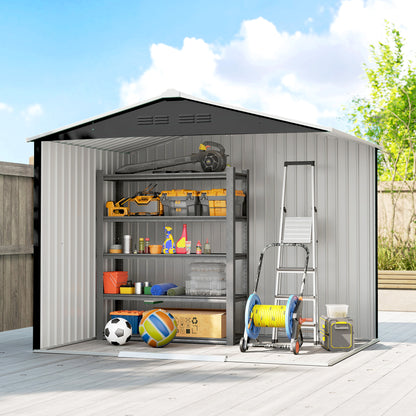 Large Galvanised Steel Garden Storage Shed | Double Sliding Door | 4 Ventilation Slots | Sloped Roof | 20kg/m² Snow Load | 236x171x191cm | Bikes Scooters Tools & Bins | Dark Grey