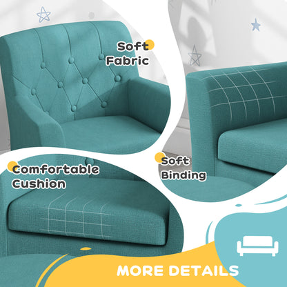 AIYAPLAY 2 Piece Kids Sofa Set with Footrest, for Playroom, Bedroom, Blue