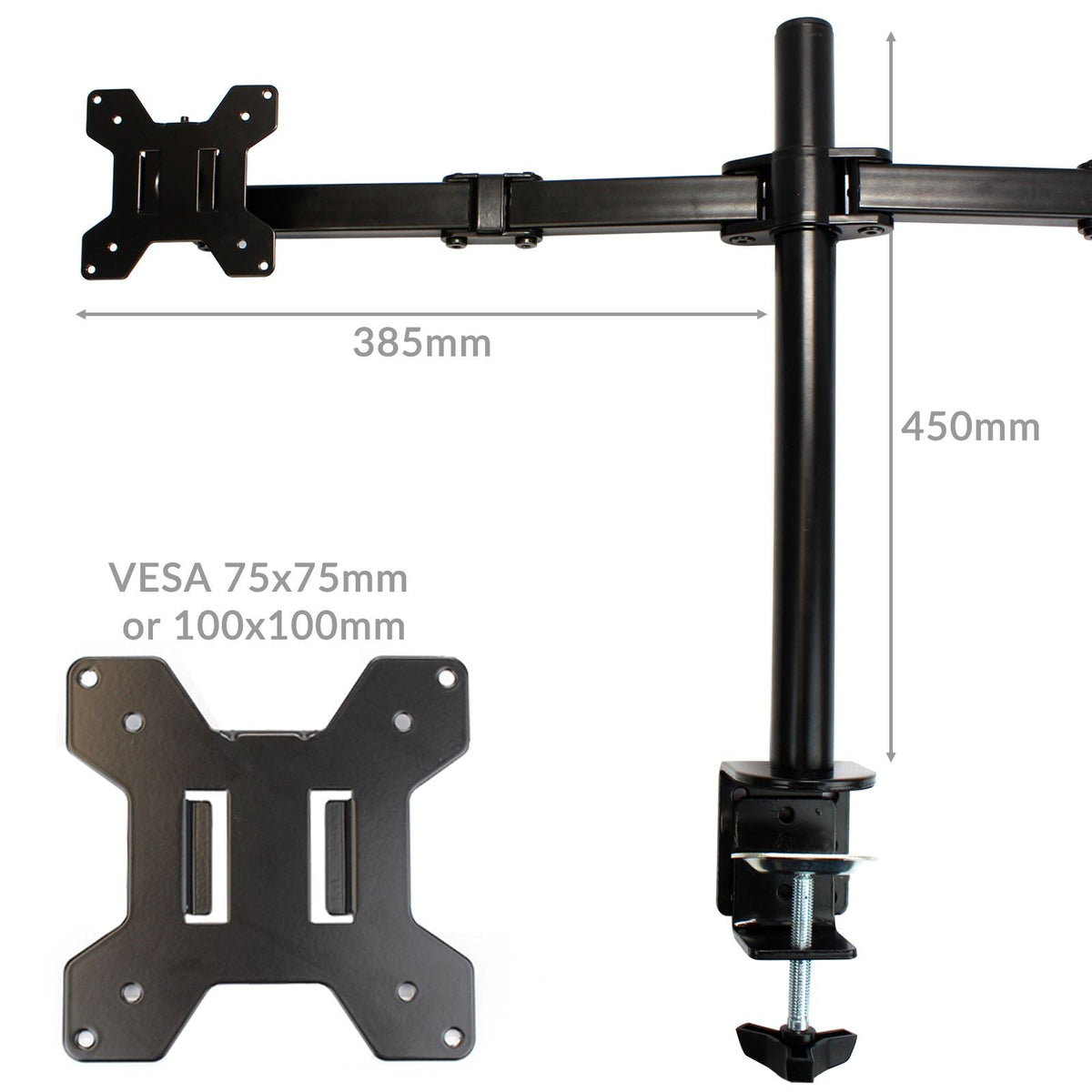 Maison & White Dual Arm Monitor Bracket | Steel | Fits 13–27" Screens | Max 9kg Per Screen | VESA Compatible | 360° Rotation | 45cm Height | 38.5cm Arm Extension | Cable Management | All Fixings Included | 2-Year Warranty