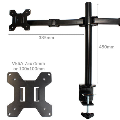 Maison & White Dual Arm Monitor Bracket | Steel | Fits 13–27" Screens | Max 9kg Per Screen | VESA Compatible | 360° Rotation | 45cm Height | 38.5cm Arm Extension | Cable Management | All Fixings Included | 2-Year Warranty
