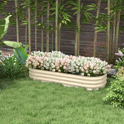 Flexible Galvanised Steel Raised Garden Bed | Safety Rubber Edging | Open Bottom | Configurable Round Oval or Oblong | 150x62x30cm | For Flowers Herbs & Succulents | Cream White