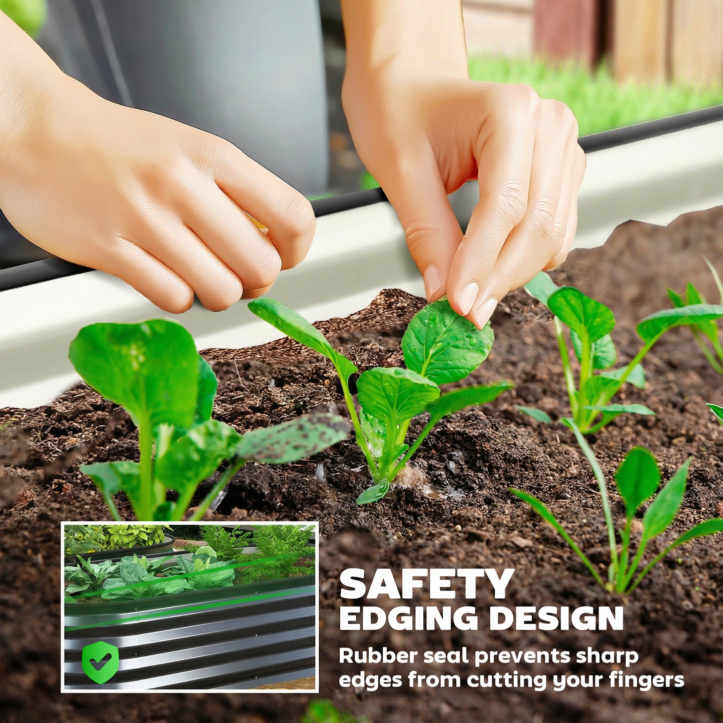 Set of 2 Galvanised Steel Raised Garden Beds | Open Bottom | Rubber Seal Top | 4 Protective Corners | Metal Plant Stakes | Easy Assembly | 150x60x30cm | Dark Grey