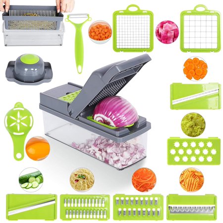 Vegetable Chopper, Multifunctional 13 in 1 Food Chopper, Kitchen Manual Julienne Grater Cutter for Onion, Garlic, Carrot, Potato, Tomato, Fruit, Salad
