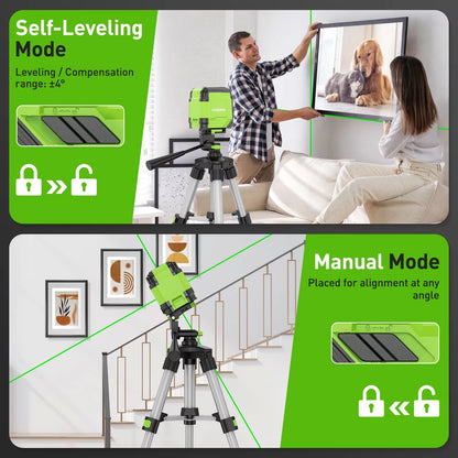 Huepar Cross Line Laser Level with 0.65M Tripod 2 Lines Germany Osram Self-Leveling Horizontal & Vertical Laser Leveling Tool