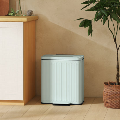 40L 2 x 20 Litre Dual Compartment Rubbish Bin, with Soft-Close Lid - Green