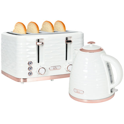 HOMCOM Kettle and Toaster Sets, 1600W 1.7L Rapid Boil Kettle & 4 Slice Toaster with 7 Browning Controls, Defrost, Reheat and Crumb Tray, Otter Thermostat,