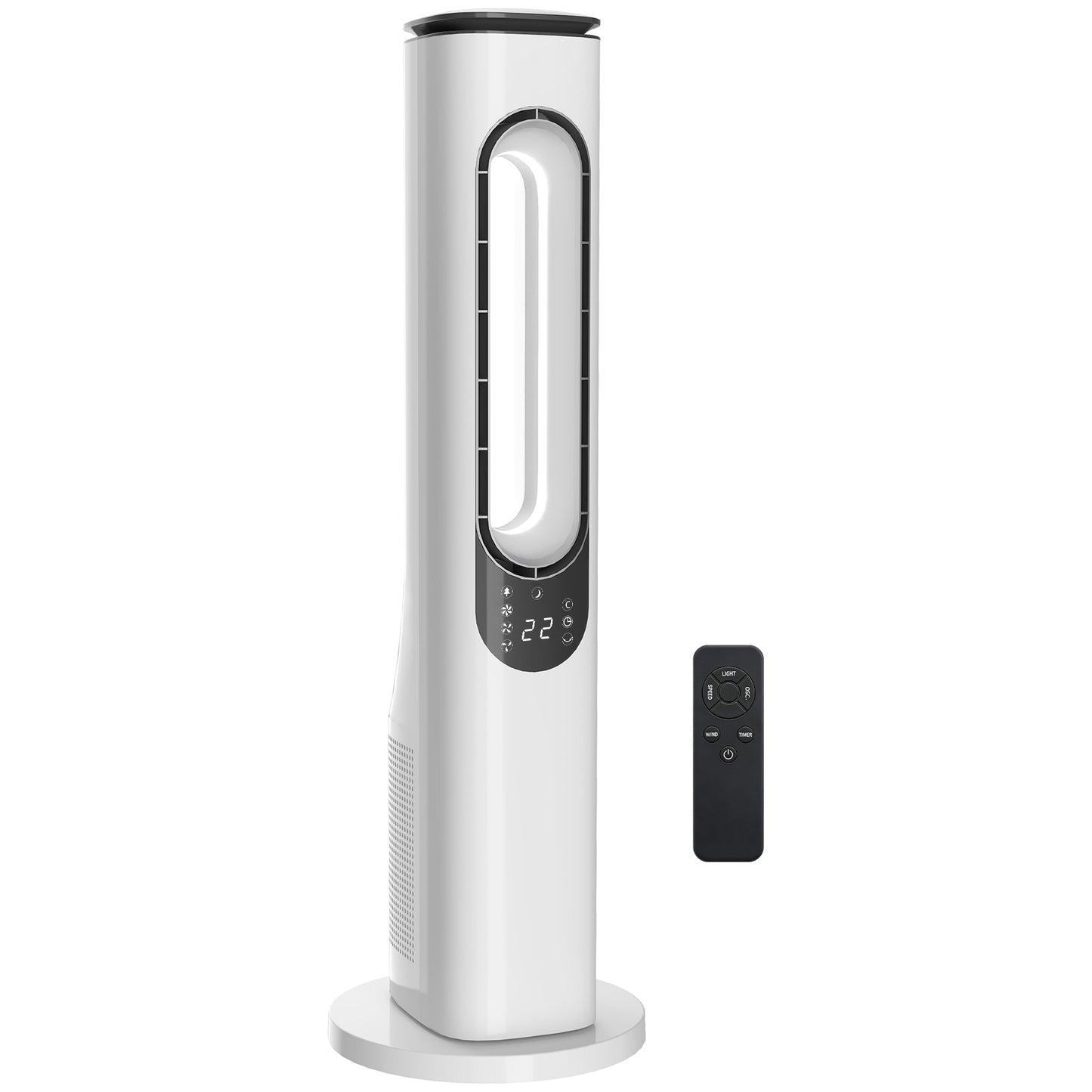 Bladeless Tower Fan | 35dB Sleep Mode | 50° Oscillation | 3-Colour LED | 15hr Timer | Remote | White