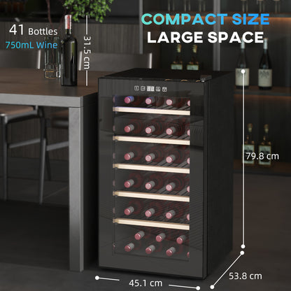 41 Bottle Wine Fridge, 91 Litre Capacity, 45cm Cooler With Glass Door, LED Light, Digital Touch Screen, Temperature Control, Freestanding Refrigerator