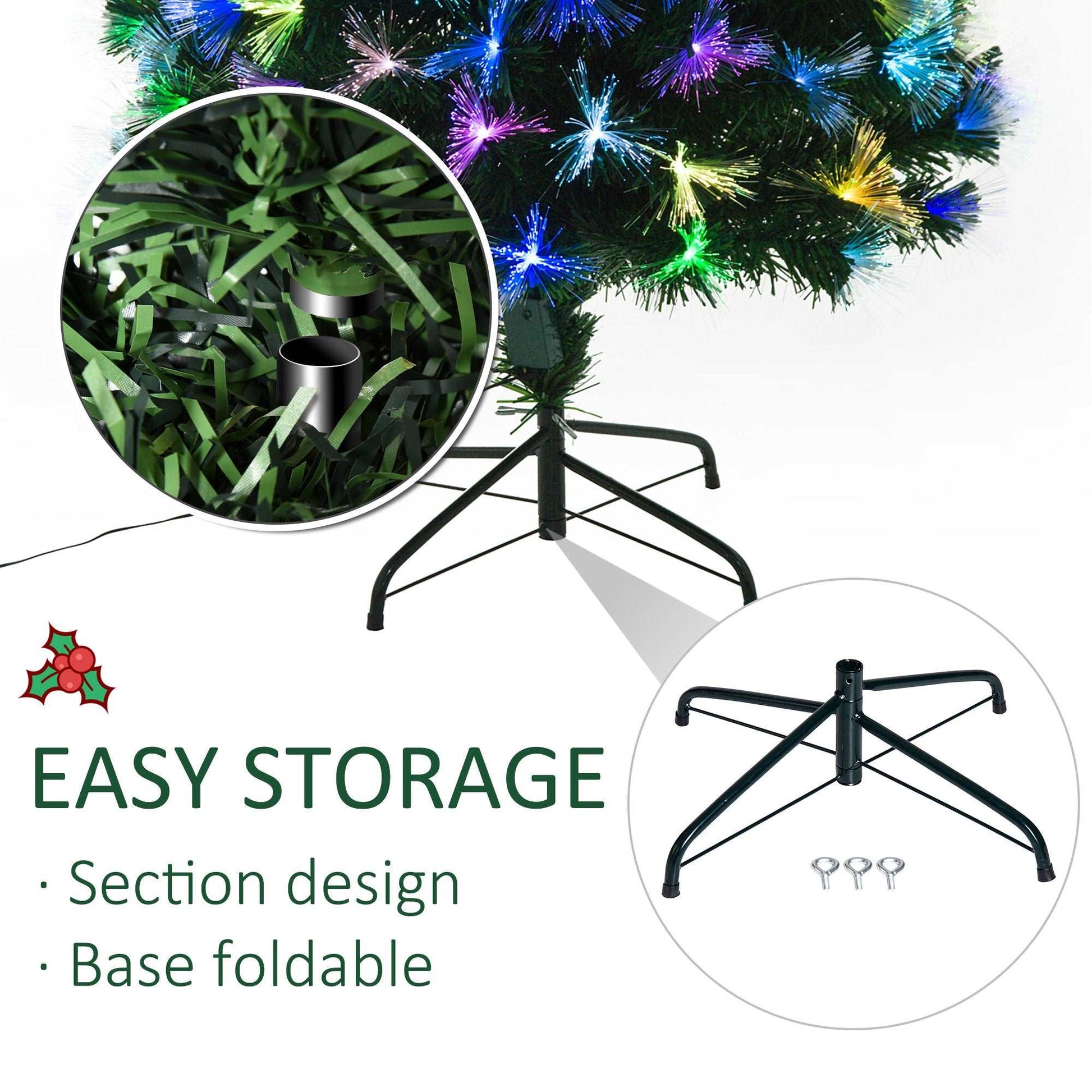 1.5m Tall Artificial Christmas Tree Fibre Optic Colourful LED Pre-Lit Holiday Home Christmas Decoration with Flash Mode, Green