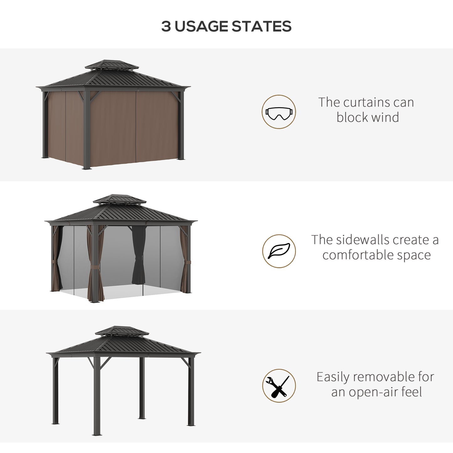 Outsunny 3.65 x 3m Aluminium Hardtop Gazebo With Accessories - Brown