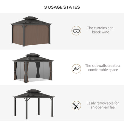 Outsunny 3.65 x 3m Aluminium Hardtop Gazebo With Accessories - Brown