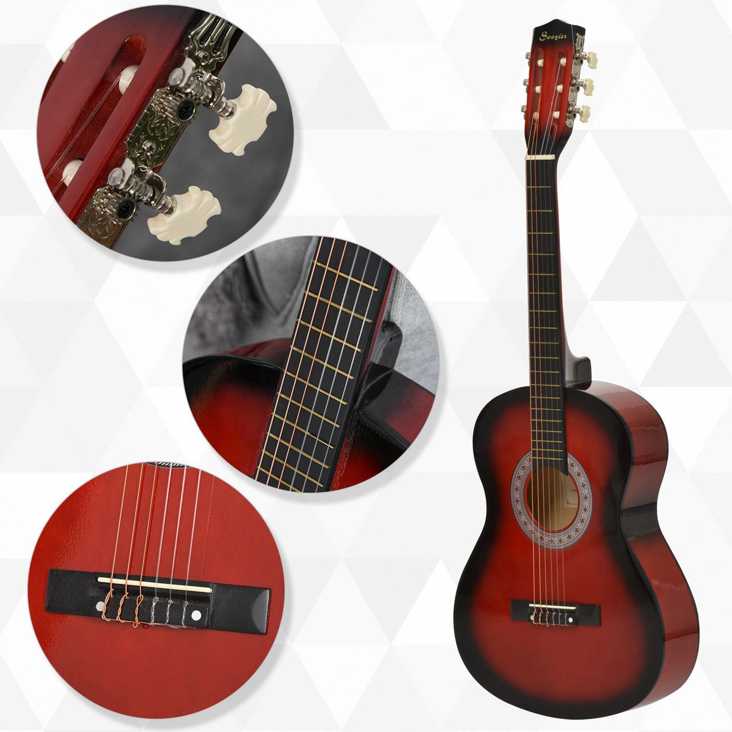 36" 3/4 Beginner Acoustic Guitar Set, with Protective Case, Red