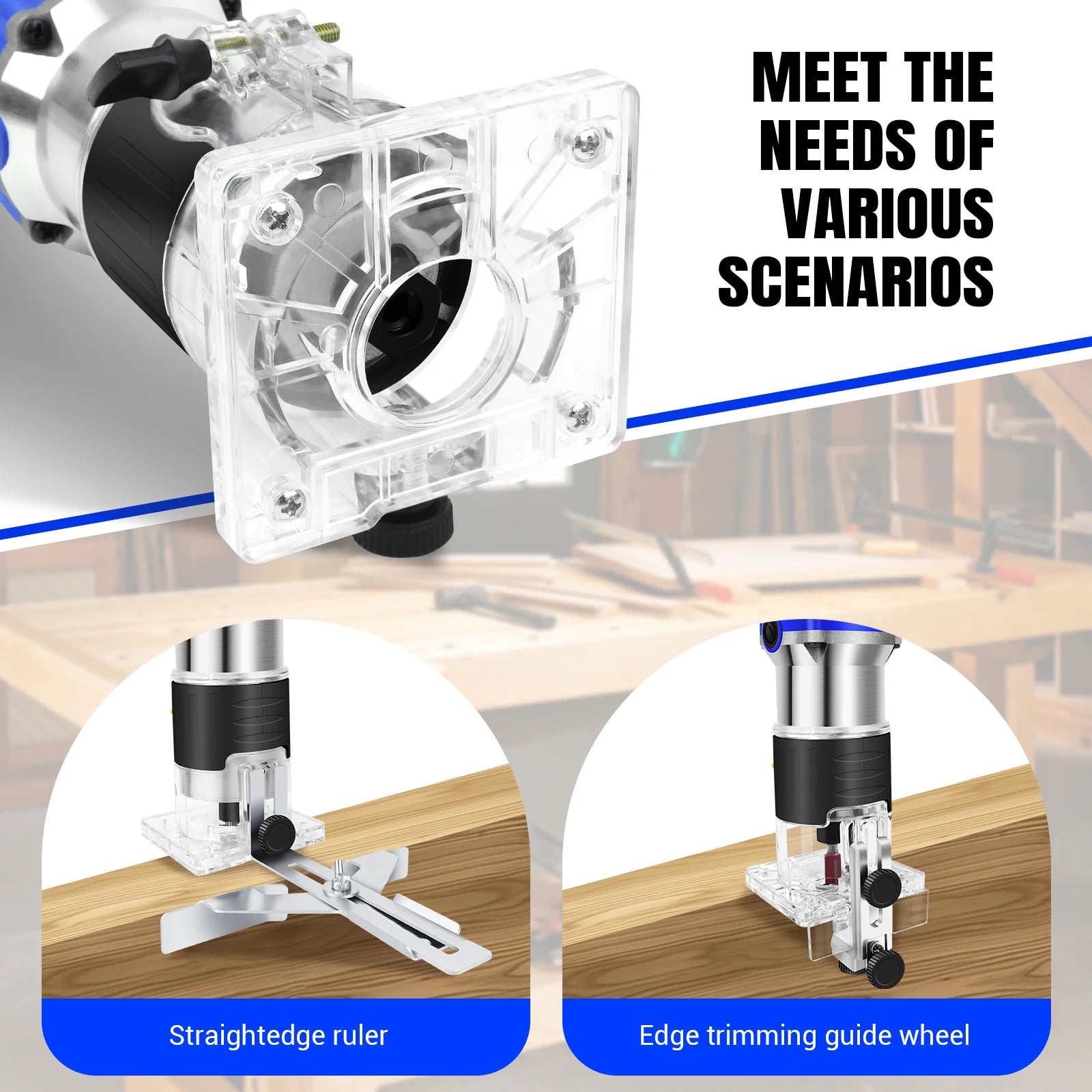Handheld Palm Router Trimmer, Woodworking Hand Router With Trimmer Base, Wood Compact Trim Power Routers Tool