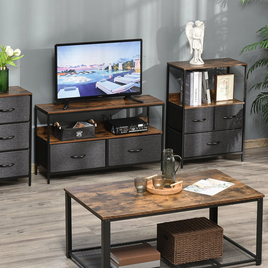 Chest Of Drawers Bedroom Unit Storage Cabinet With 3 Fabric Bins For Living Room And Entryway, Black