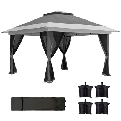 3.6x3.6m Pop Up Gazebo | UPF50+ Canopy | Removable Mesh Walls | 8 Drainage Holes | 3 Height Settings | Windproof Level 4-5 | Snow Rated | Sandbags Guy Ropes Ground Stakes | Wheeled Bag | Shades 8-12 People | Grey