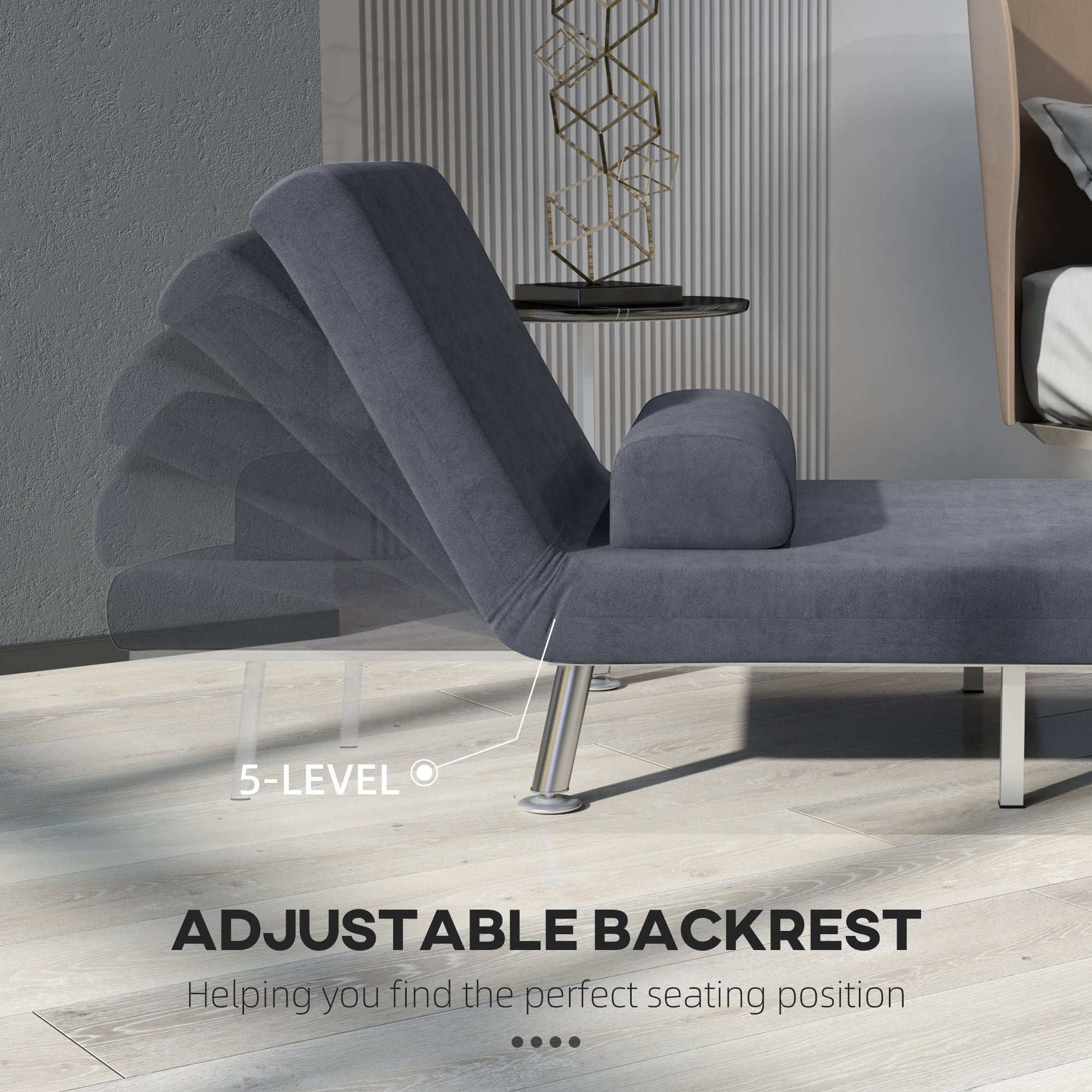 Single Sofa Bed, 1 Person Sleeper Foldable Lounge with Pillow, Charcoal Grey