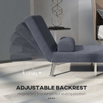 Single Sofa Bed, 1 Person Sleeper Foldable Lounge with Pillow, Charcoal Grey