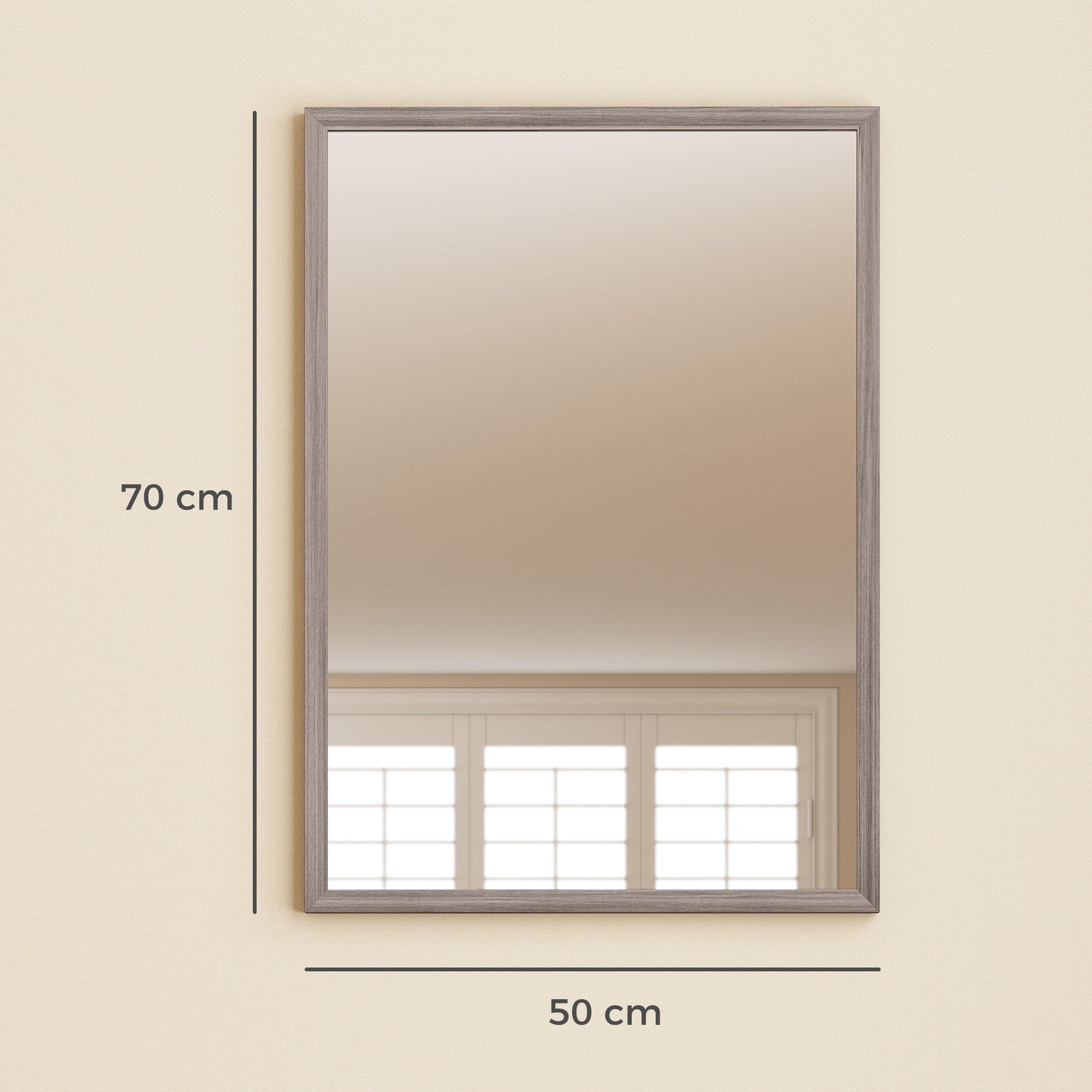 Rectangle Wall Mirror | Grey Wood Effect Frame | 50 x 70 cm