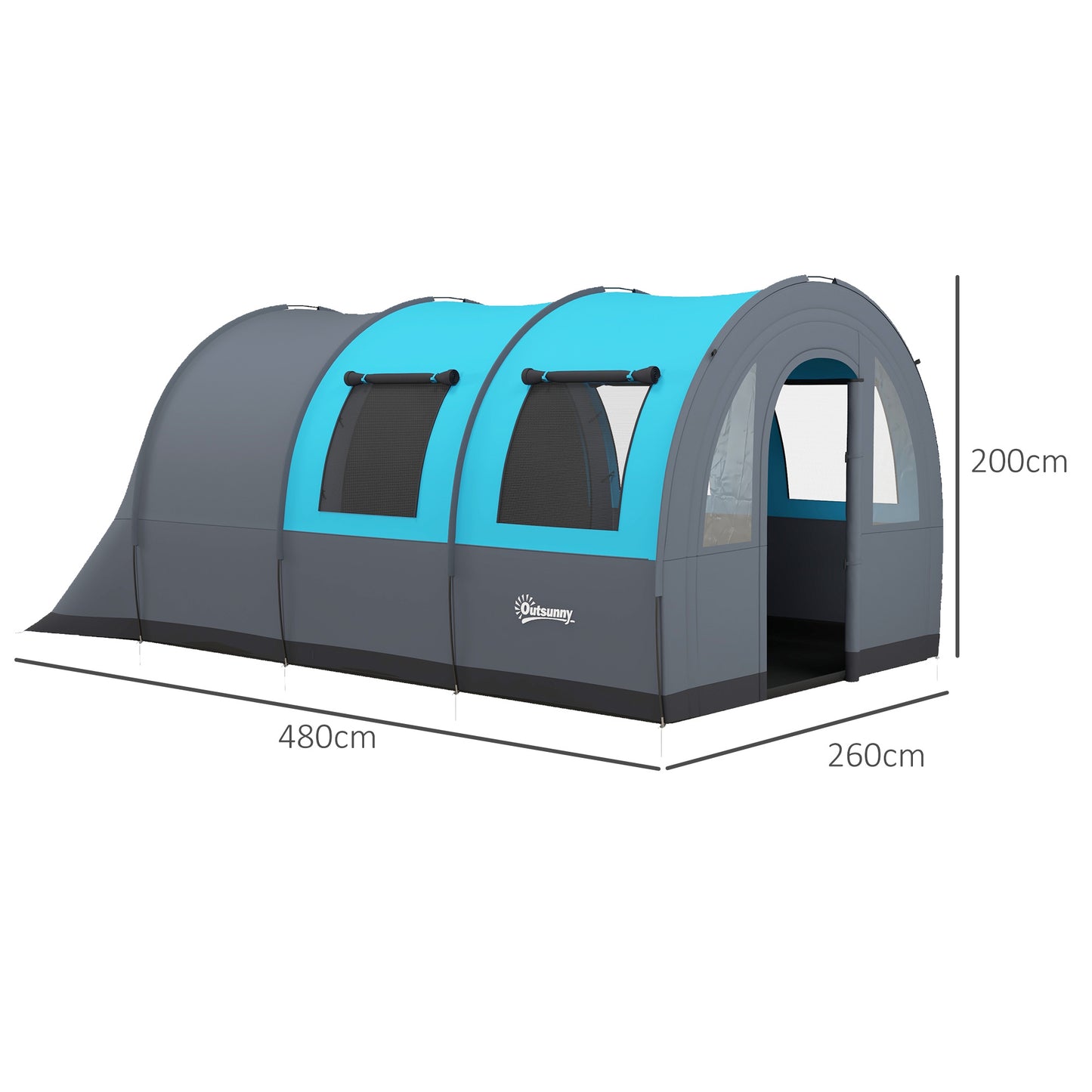 Outsunny 3000mm Waterproof Camping Tent, 5-6 Man Family Tent with Living and Bedroom, Carry Bag Included, Grey and Blue