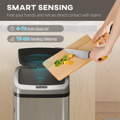 48L Stainless Steel Sensor Bin - Silver-Tone
