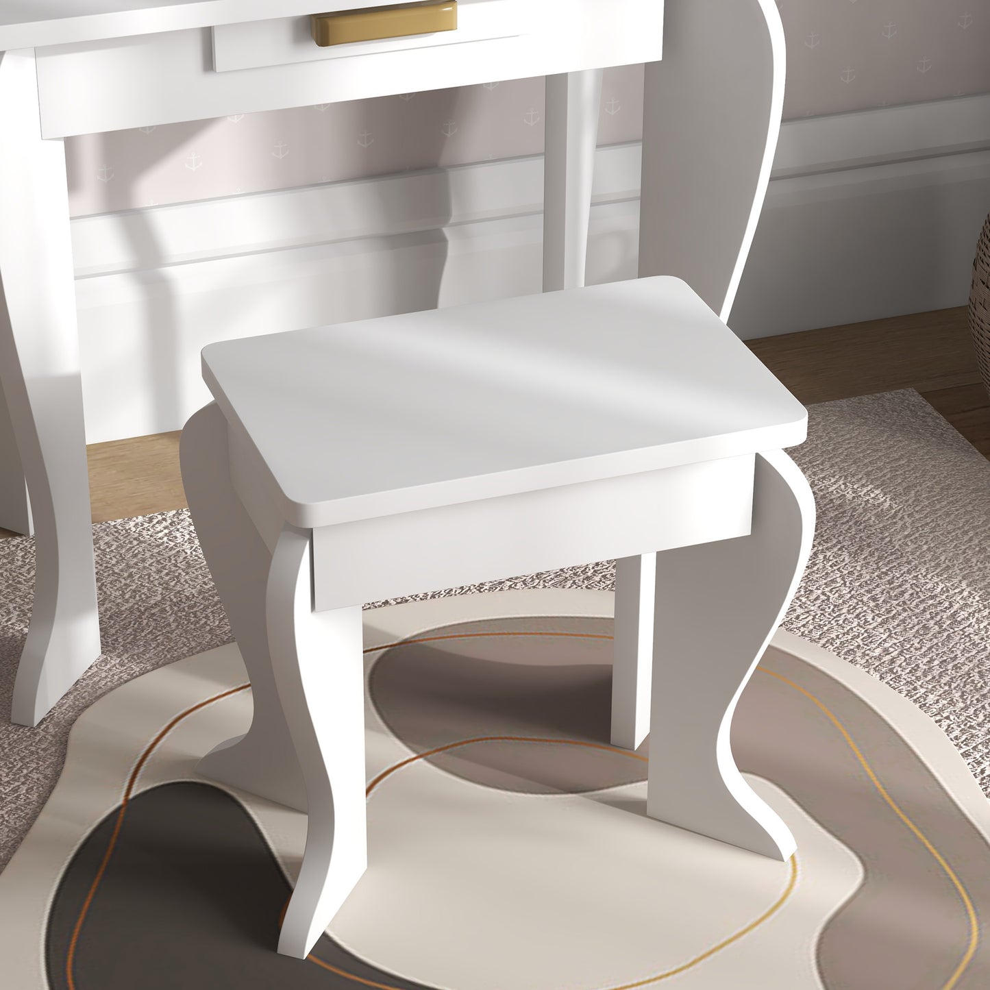 Kids Dressing Table Set, with Mirror and Drawer - White