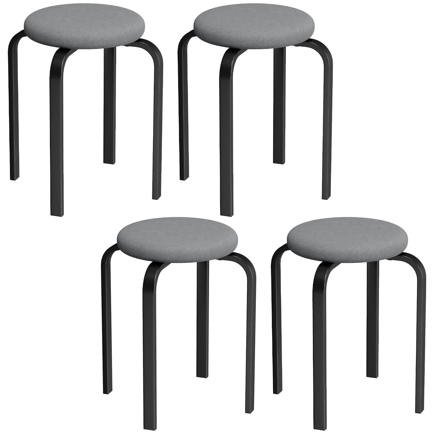 Set of 4 Stackable Cushioned Round Stools | 4cm Foam Seat | Powder-Coated Steel Legs | 120kg Capacity | BS5852 Fire Safety Certified | No Assembly | 40x40x45cm | Dark Grey