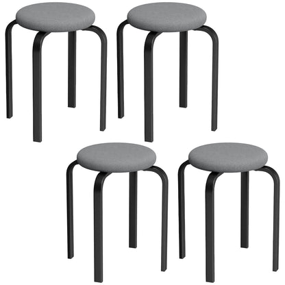 Set of 4 Stackable Cushioned Round Stools | 4cm Foam Seat | Powder-Coated Steel Legs | 120kg Capacity | BS5852 Fire Safety Certified | No Assembly | 40x40x45cm | Dark Grey
