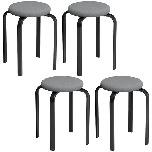 Set of 4 Stackable Cushioned Round Stools | 4cm Foam Seat | Powder-Coated Steel Legs | 120kg Capacity | BS5852 Fire Safety Certified | No Assembly | 40x40x45cm | Dark Grey