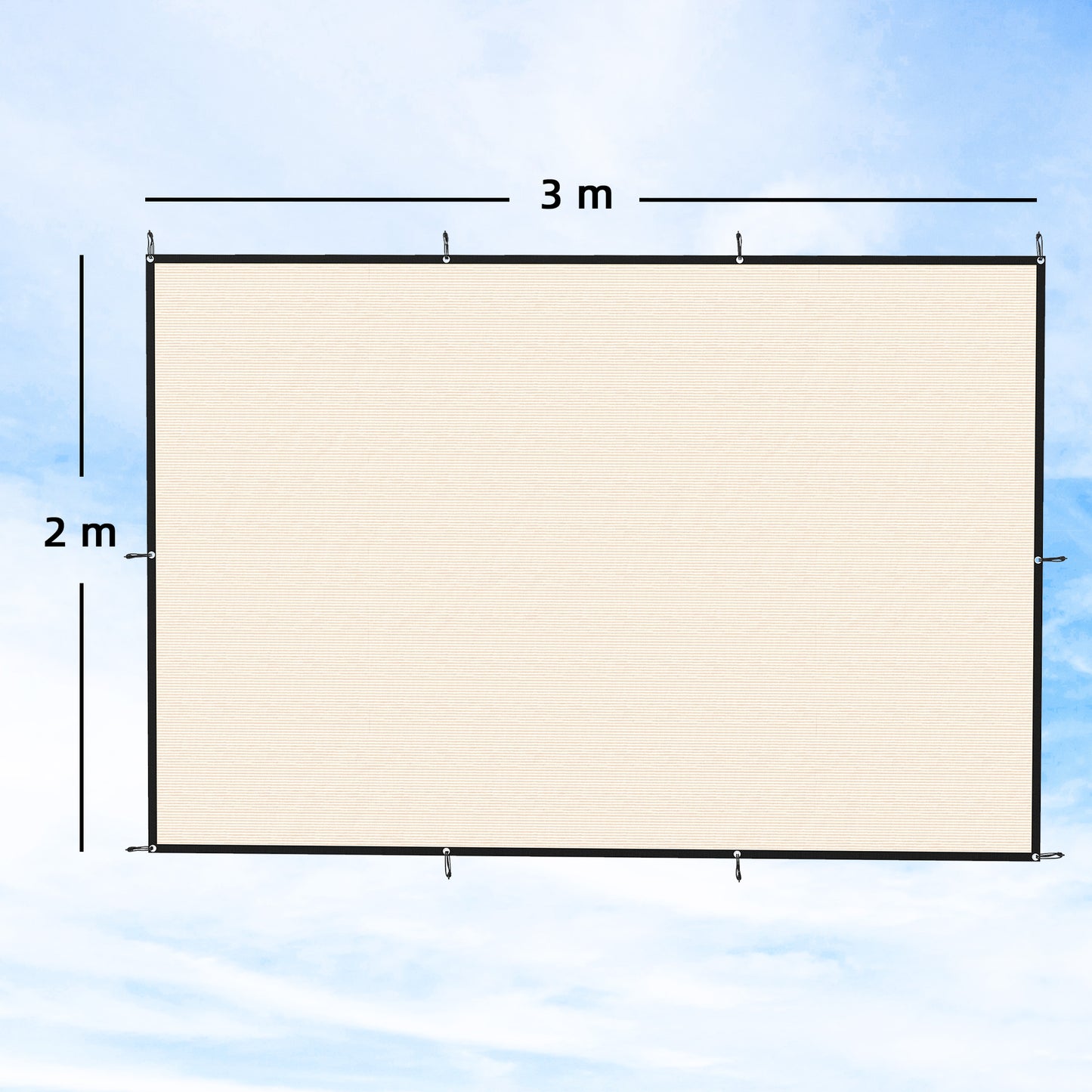 2x3m Sun Shade Sail | 85%+ UV Block | 180g/m² HDPE | 10 Stainless Steel Eyelets | 10 Bungee Ropes Included | Patio Garden Pool | Beige