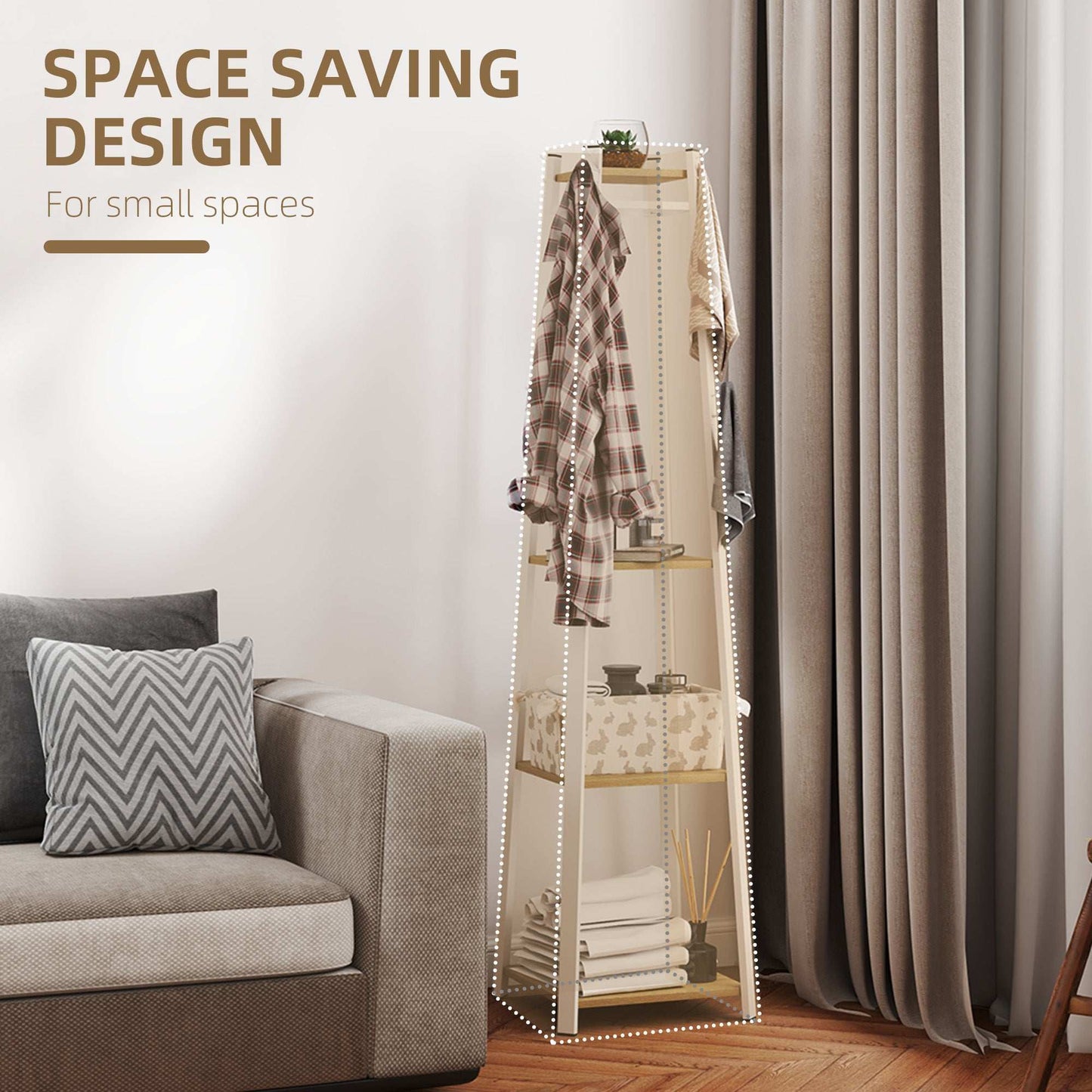 Compact Freestanding Coat Rack Organiser -  White/Oak