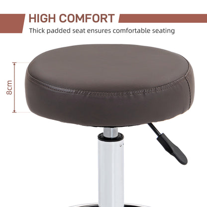 PU Leather Rolling Salon Stool | Height Adjustable 50-64cm | Dia 42cm | Thick Foam Seat | Footrest | 5 Wheels | Backless | 110kg | Grey