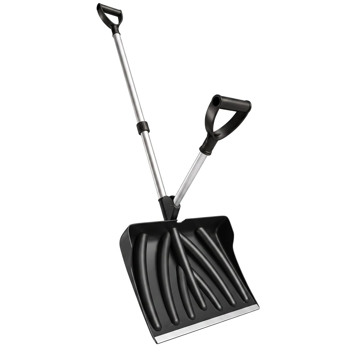 Heavy-Duty Snow Shovel with Assist Handle | Metal-Edged 45x33cm Blade | Dual D-Ring Grip | Detachable Oxidised Aluminium Handle | 45x37x135cm | Paved Surfaces & Light Snow | Black