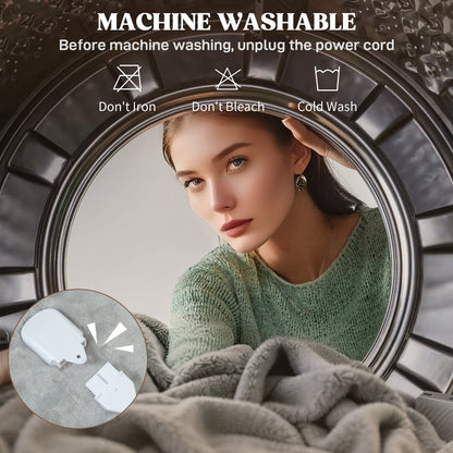 Heated Blanket 180 x 130cm, Electric Throw Blanket with 10 Heat Levels and 10H Timer, Machine Washable Flannel and Cotton Velvet with Overheat Protection, Grey