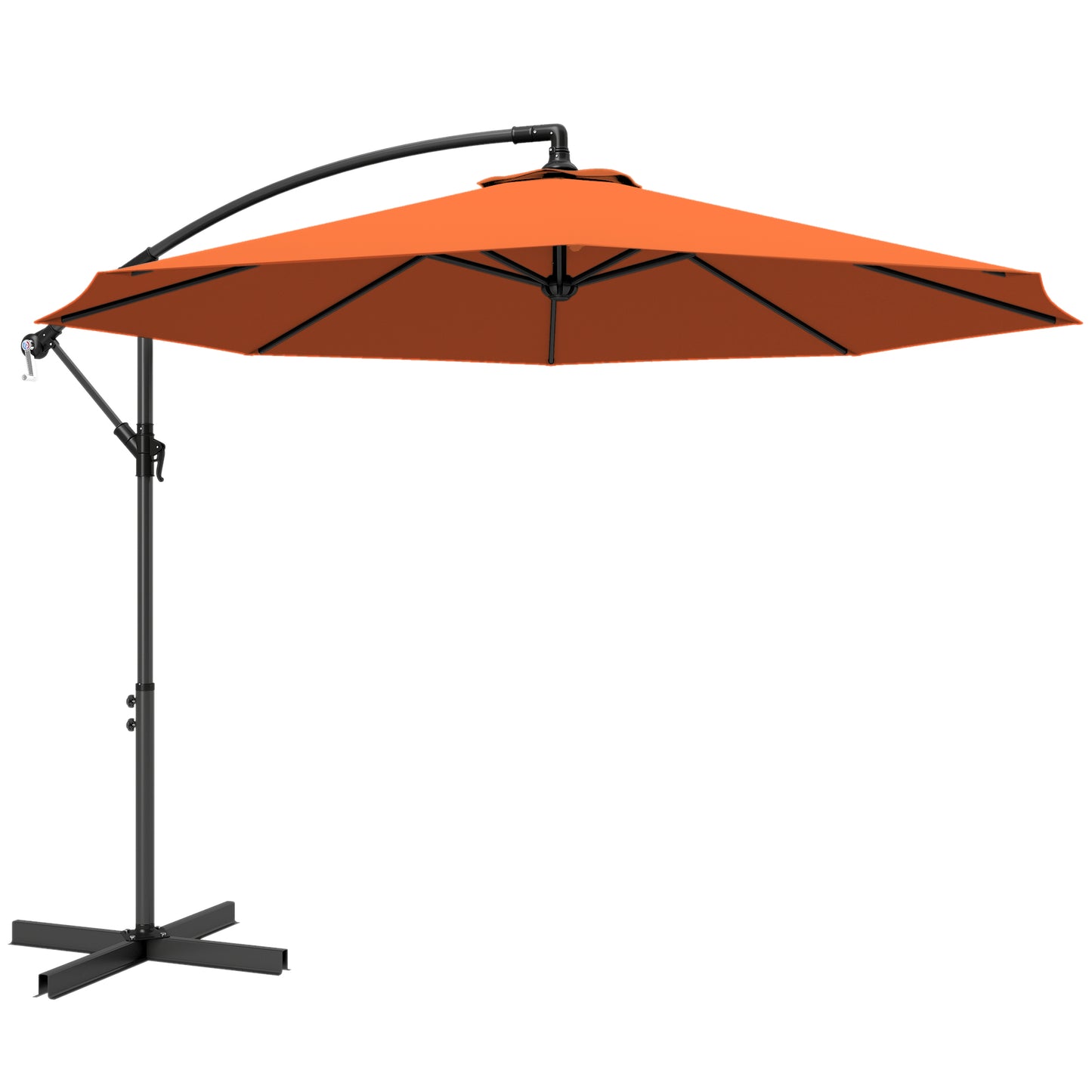 3m Cantilever Parasol | Crank Handle | Tilt Adjustment | 180gsm Polyester Canopy | 8 Ribs | Φ48mm Steel Pole | Cross Base Included | 2.95m Diameter | Orange