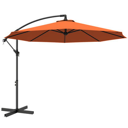 3m Cantilever Parasol | Crank Handle | Tilt Adjustment | 180gsm Polyester Canopy | 8 Ribs | Φ48mm Steel Pole | Cross Base Included | 2.95m Diameter | Orange