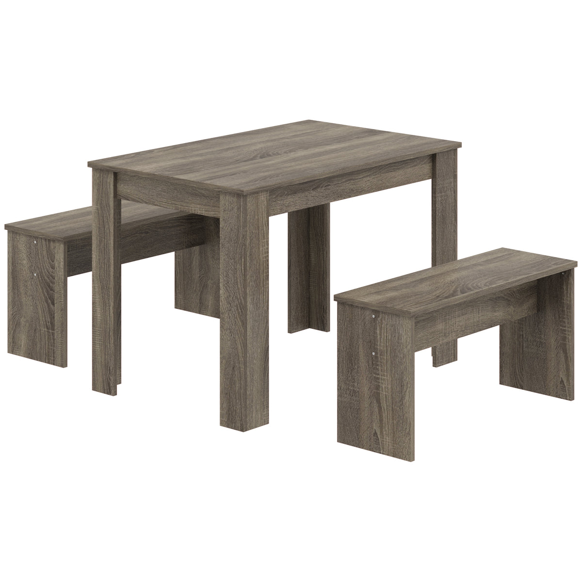 3 Piece Dining Table & 2 Bench Set | 110 x 70cm Table | Tuck-Under Seating for Up to 4 | Grey Wood Effect