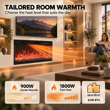 102cm Three-Sided Electric Fireplace Insert | Recessed, Cabinet-Fitted or Freestanding | 900/1800W, 12 Colours, Remote & Weekly Timer | Black