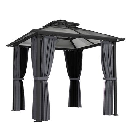 2.5x2.5m Hardtop Gazebo | 6mm Polycarbonate Roof | Drainage Gutters | Curtains & Mesh | Ceiling Hook | Dark Grey