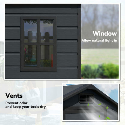 Compact PP & Aluminium Garden Storage Shed with Floor | Apex Roof | Latch Lock & Keys | Side Window | Vent | UV-Resistant | 40kg/m² Snow Rating | 128x104x196cm | Dark Grey & Black