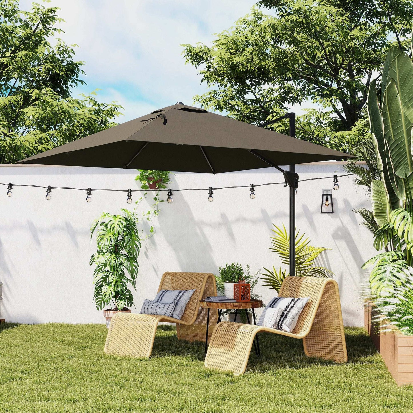 Outsunny Patio Offset Parasol Umbrella - Tan