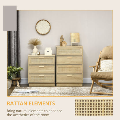 Chest of Four Rattan Weave Panel Drawers - Wood-Effect