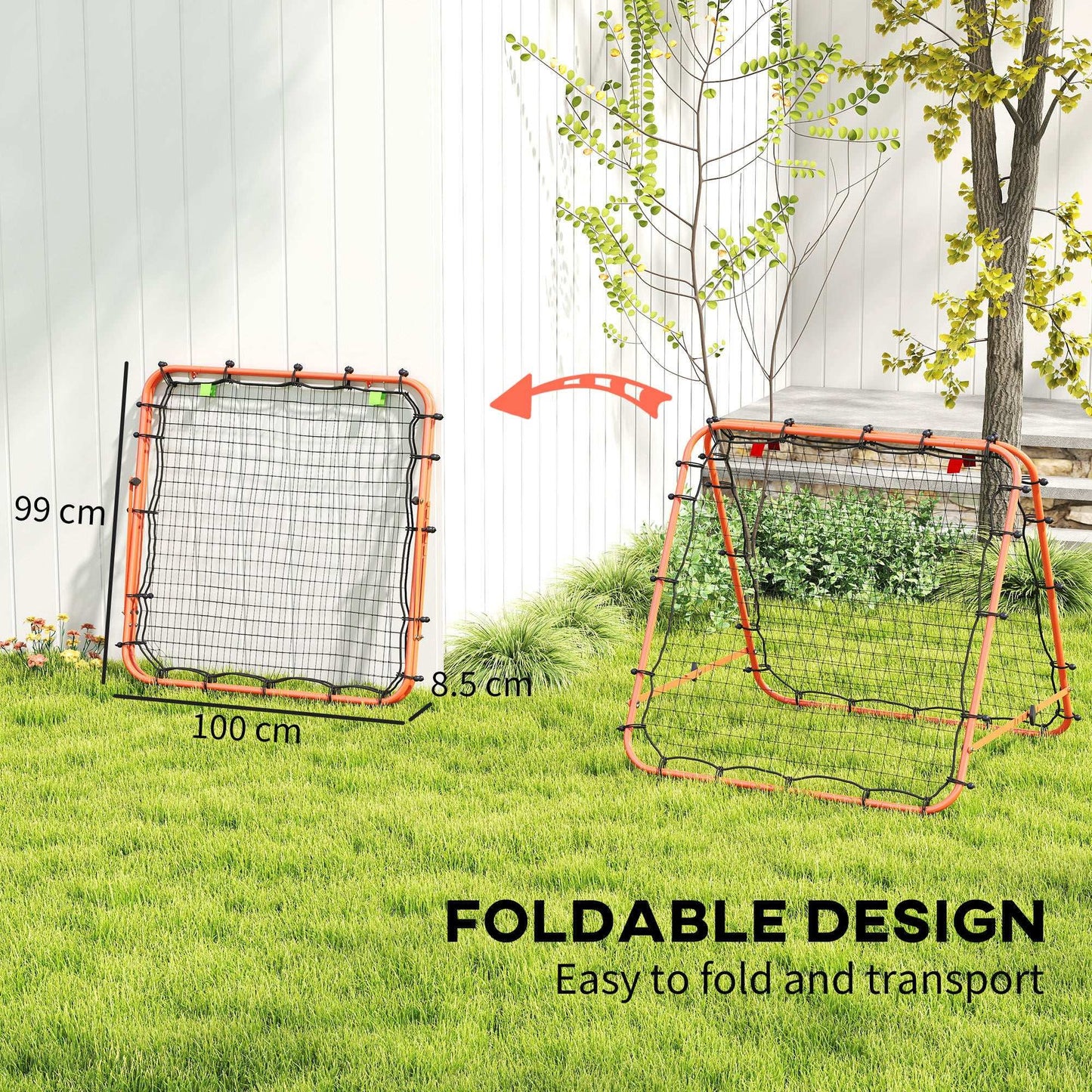 Double Sided Football Rebounder Net, Football Rebound Goal with Five Adjustable Angles, Orange