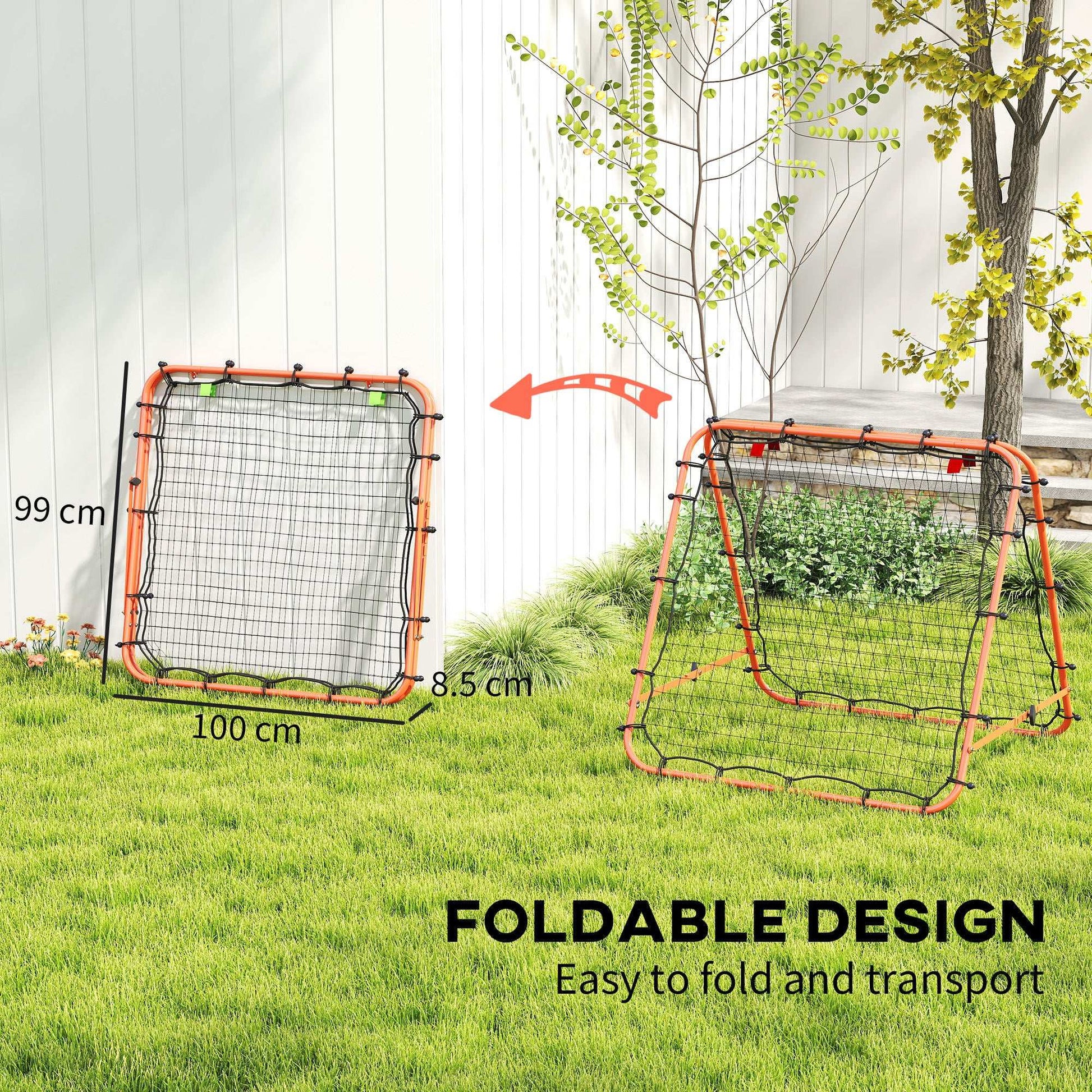 Double Sided Football Rebounder Net, Football Rebound Goal with Five Adjustable Angles, Orange