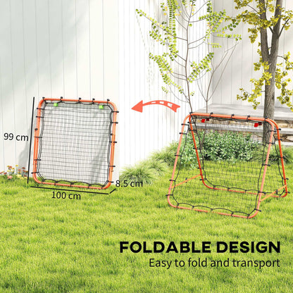 Double Sided Football Rebounder Net, Football Rebound Goal with Five Adjustable Angles, Orange