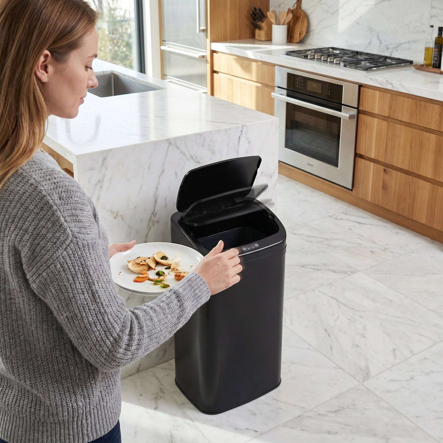 48L Infrared Sensor Bin | Opens in 0.5s | Quiet Close in 5s | Fingerprint-Resistant Galvanised Steel | No Inner Bucket | 4xAA Batteries | No Assembly | 33x25x69cm | Black