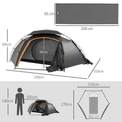 Outsunny Camping Dome Tent W/ Self Inflatable Mattress, 1 Person, Removable Rainfly, 2000mm Waterproof, Portable W/ Bags for Fishing Hiking