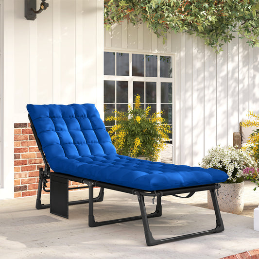 Folding Sun Lounger Camping Bed | 5 Position Recline | 68cm Mesh Seat | Removable Cushion & Headrest | Portable | 120kg | Blue