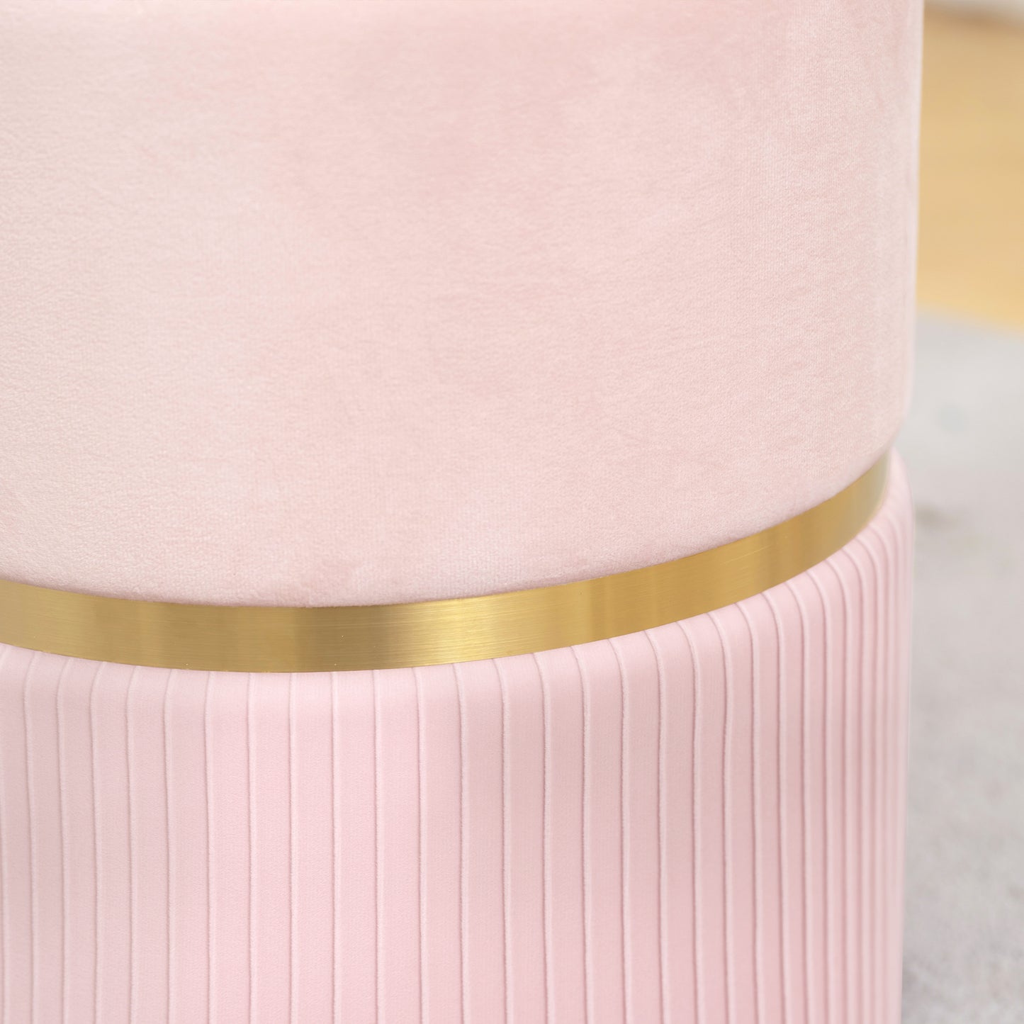 Velvet-Feel Storage Ottoman - Pink