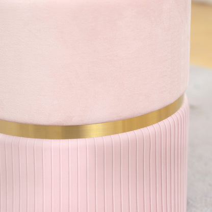 Velvet-Feel Storage Ottoman - Pink